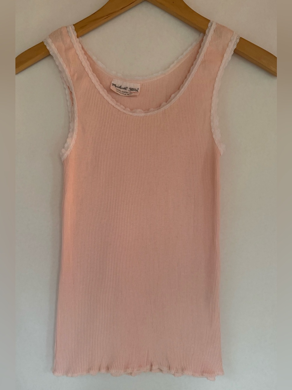 Michael Stars Light Peach Ribbed Tank Top with Lace Trim - Unbranded